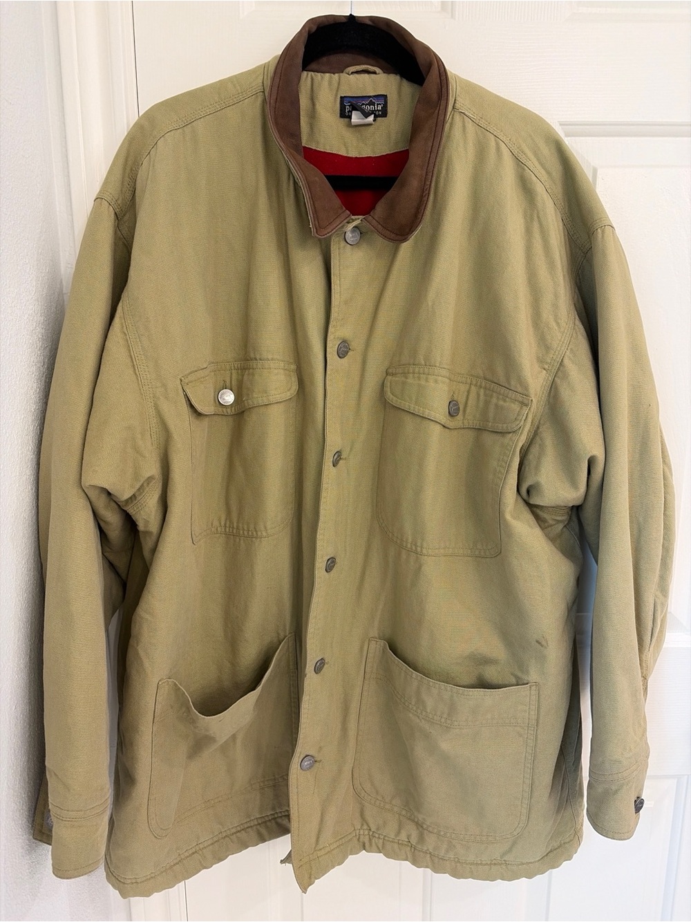 Vtg 90s Patagonia Barn Jacket Men XL TanCanvas Red Fleece Lined Chore Work Coat